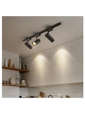 LED Siyah Kasa Günışığı 30W 3 Adet 360 Dönen Ray Spot Lamba 1 Metre Raylı Armatür