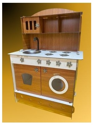Montessori Eğitici Ahşap Çocuk Oyuncak Mutfak Dolabı Ceviz 3 mm 84X60 cm