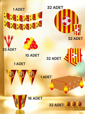 VibeHome 32 Kişilik Kırmızı Sarı Temalı Ultra Lü x  Set - Doğum Günü Parti ve Eğlenceli Etkinlikler