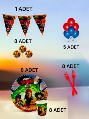 VibeHome 8 Kişilik Brawlstars Temalı M Paket - Doğum Günü Parti ve Eğlenceli Etkinlikler