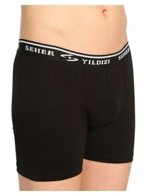 Seher Yıldızı Yıldızlı Elastan Erkek Likralı Boxer Düz Desenli 6'lı Paket S Beden Paça Tipi
