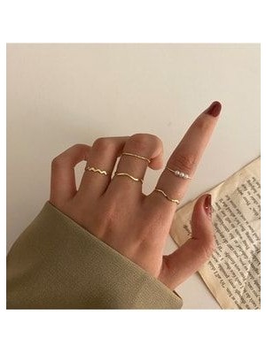 5'li Inci Figürlü Minimal Set Yüzük 0602