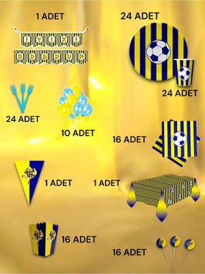 VibeHome 24 Kişilik Sarı Lacivert Taraftar Ultra Lü x  Set - Doğum Günü Parti ve Eğlenceli Etkinlikler
