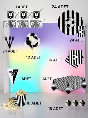 VibeHome 24 Kişilik Siyah Beyaz Taraftar Ultra Lü x  Set - Doğum Günü Parti ve Eğlenceli Etkinlikler