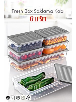 Open Home Concept 6 Lı Set Freshbox Mikrodalga ve Difrize Uygun Saklama Kabı Set Gri
