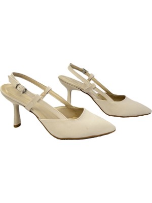 Kafkaslar Kadeh Topuklu Arka Açık Düz Saten Bayan Abiye Ayakkabı