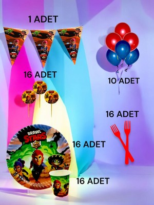 16 Kişilik Brawlstars Temalı M Paket - Doğum Günü Parti ve Eğlenceli Etkinlikler