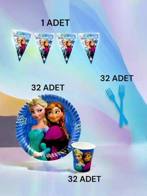 VibeHome 32 Kişilik Frozen Temalı S Paket - Doğum Günü Parti ve Eğlenceli Etkinlikler