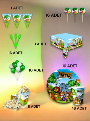 VibeHome 16 Kişilik Safari Temalı Lüx  Set - Doğum Günü Parti ve Eğlenceli Etkinlikler