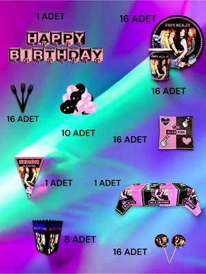 VibeHome 16 Kişilik Black Pink Temalı Ultra Lü x  Set - Doğum Günü Parti ve Eğlenceli Etkinlikler