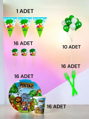 VibeHome 16 Kişilik Safari Temalı M Paket - Doğum Günü Parti ve Eğlenceli Etkinlikler