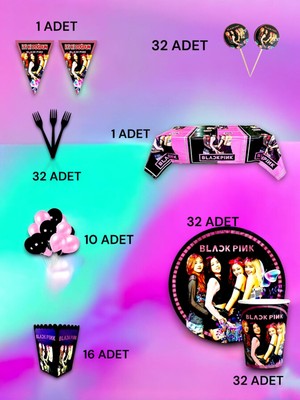 VibeHome 32 Kişilik Blackpink Temalı Lü x  Set - Doğum Günü Parti ve Eğlenceli Etkinlikler
