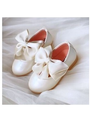 Stella Butik Kız Çocuk Fiyonklu Babet Ayakkabı Suni Deri Düz Topuklu Tasarım Ortopedik Taban