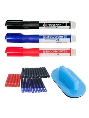 Kırtasiye Market Focuspoint Tahta Kalemi Seti 3 Renk 24 Adet Kartuş ve Tahta Silgisi ile Kullanıma Hazır