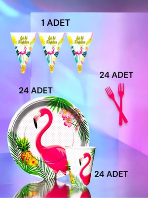 VibeHome 24 Kişilik Flamingo Temalı S Paket - Doğum Günü Parti ve Eğlenceli Etkinlikler