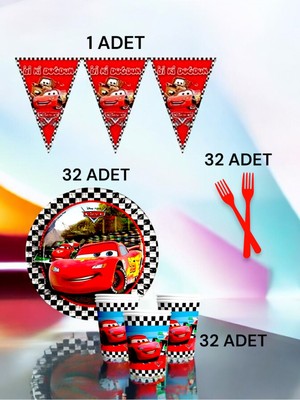 VibeHome 32 Kişilik Cars Temalı S Paket - Doğum Günü Parti ve Eğlenceli Etkinlikler