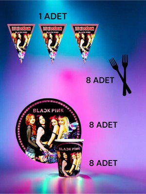 VibeHome 8 Kişilik Black Pink Temalı S Paket - Doğum Günü Parti ve Eğlenceli Etkinlikler