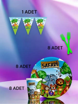 VibeHome 8 Kişilik Safari Temalı S Paket - Doğum Günü Parti ve Eğlenceli Etkinlikler