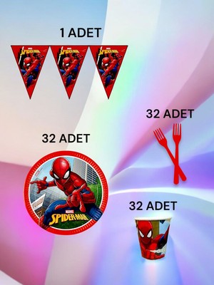 VibeHome 32 Kişilik Spiderman Temalı S Paket - Doğum Günü Parti ve Eğlenceli Etkinlikler