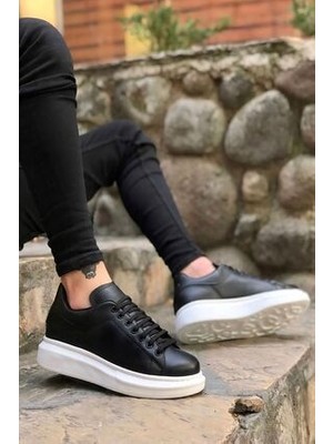 Pluvia Shoes Siyah Deri Bağcıklı Yüksek Tabanlı Erkek Sneaker Süet Malzeme ile Şık Tasarım