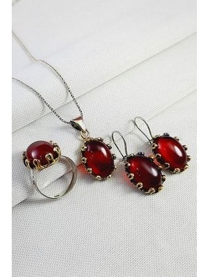 925 Ayar Gümüş Doğal Taşlı 3 Lü Set (Ayarlanabilir Yüzük Ölçüsü)