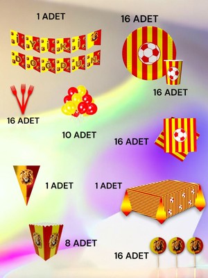 VibeHome 16 Kişilik Kırmızı Sarı Taraftar Ultra Lü x  Set - Doğum Günü Parti ve Eğlenceli Etkinlikler