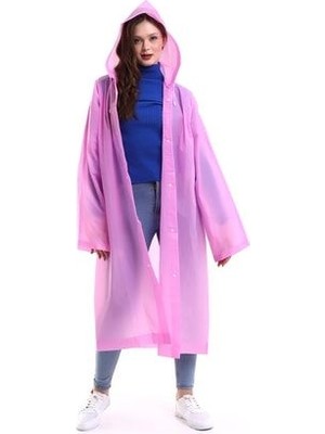 Kadın Erkek Yağmurluk Kapüşonlu Çıtçıtlı Eva Pembe Yağmurluk