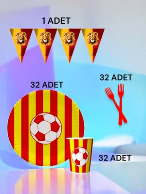 VibeHome 32 Kişilik Kırmızı Sarı Taraftar S Paket - Doğum Günü Parti ve Eğlenceli Etkinlikler