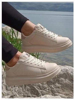 Darkstep 156 Ortopedik Ekru Cilt Günlük Kadın Spor Ayakkabı