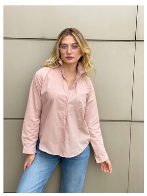 Açık Pembe Sırt Düğme Detaylı Gömlek