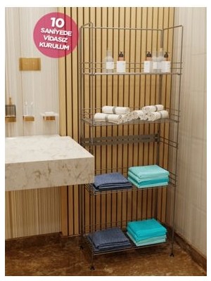 Akroraf Galvaniz Çok Amaçlı Raf Banyo Rafı Mutfak Rafı Kitaplık 4 Katlı Katlanabilir Raf