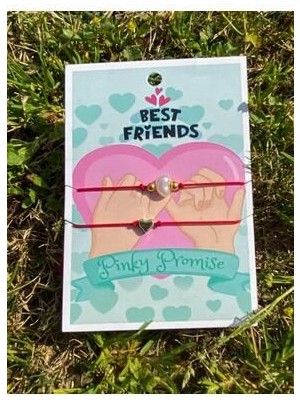 Best Friends Ikili Ip Bileklik Seti - Yakın Arkadaş Ikili Bileklik Incili ve Kalpli