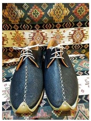 Yemeni (Çarık) Bağcıklı Erkek Model, Deri Yemeni, Siyah Renk.