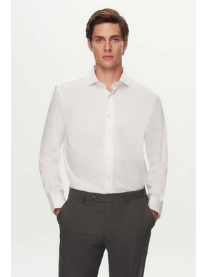 D'S Damat Ds Damat Slim Fit Beyaz Armürlü Gömlek 3HF02IG141851
