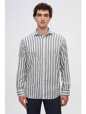 D'S Damat Ds Damat Comfort Lacivert Çizgi Desenli Gömlek 4HC02OY163272