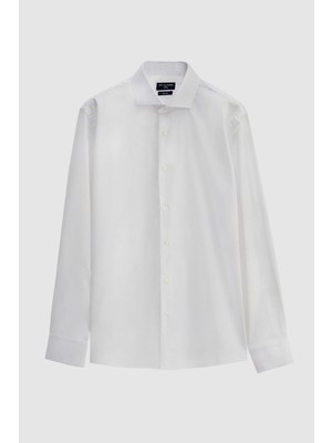 D'S Damat Ds Damat Slim Fit Beyaz Armürlü Gömlek 3HF02IG011851