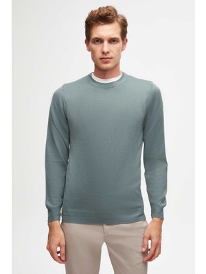 D'S Damat Regular Fit Erkek Grej Düz Örgü Yünlü Triko Kazak Bisiklet Yaka