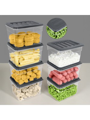 Meleni Home 7'li Derin Buzdolabı Organizer Set Düzenleyici Saklama Kabı Mikrodalga Difriz Kabı 1100ML Antrasit