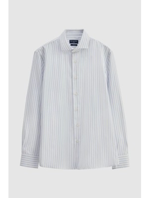 D'S Damat Ds Damat Slim Fit Beyaz Çizgili Gömlek 3HF02IG531851