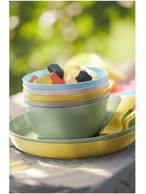 IKEA Plastik Kalas Tabak Seti Pastel Tonlar 6 Adet Çukur Tabak Modern Bpa Free 6 Parça Sarı Yuvarlak 19