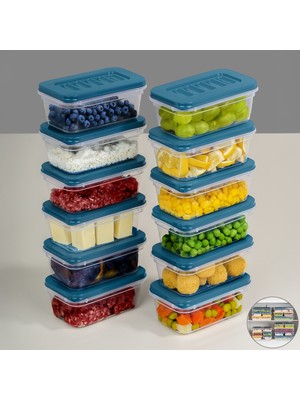 Meleni Home 12'li Buzdolabı Düzenleyici Organizer - Mikrodalga ve Difrize Uygun Saklama Kabı - 12X240ML Mavi
