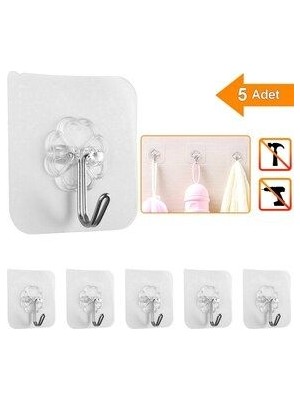 5 Adet 6X6CM Şeffaf Güçlü Kendinden Yapışkanlı Kapı Duvar Askıları Ağır Yük Taşıma