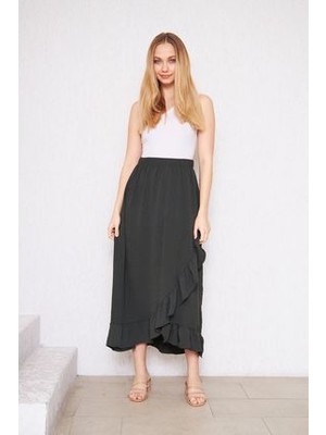 Haki Fırfırlı Ayrobin Yazlık Etek, Ayrobin Etek, Yazlık Etek, Hediye, Tesettür Etek, Etek, Ince Etek