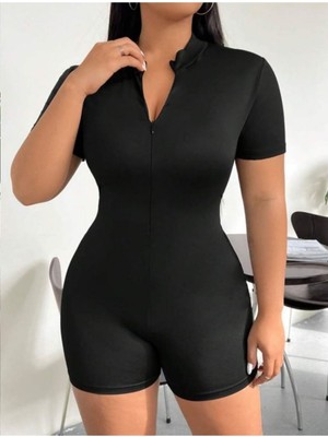 Renkli Kelebek Kadın Kısa Kollu Önü Fermuarlı Bodycon Dalgıç Tulum