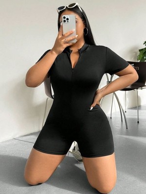 Renkli Kelebek Kadın Kısa Kollu Önü Fermuarlı Bodycon Dalgıç Tulum