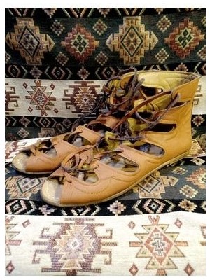 Yemeni (Çarık), Gladyatör Model, Bağcıklı Bot, Taba Renk.