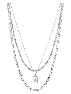 Üçlü Zincir Obje Detay Gümüş Renk Kolye