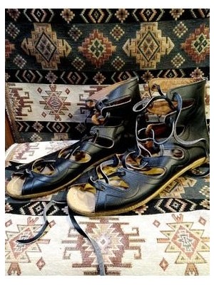 Yemeni (Çarık), Gladyatör Model, Bağcıklı Bot, Siyah Renk.