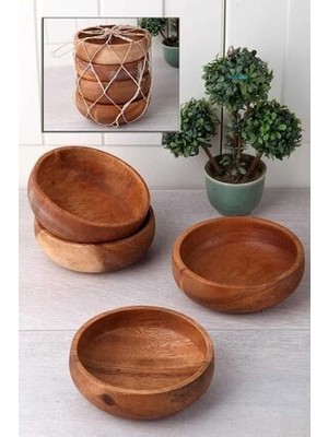 4 Adet Ahşap Bambu Çerez Tabağı Organik Bambu Kase Çerezlik & Bambu Çerezlik & Sofra Çerezlik