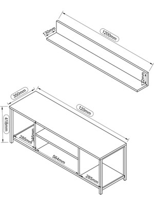 Remaks Jolie 120  cm  Metal Tv Sehpası Raflı Tv Ünitesi Televizyon Sehpası Meşe